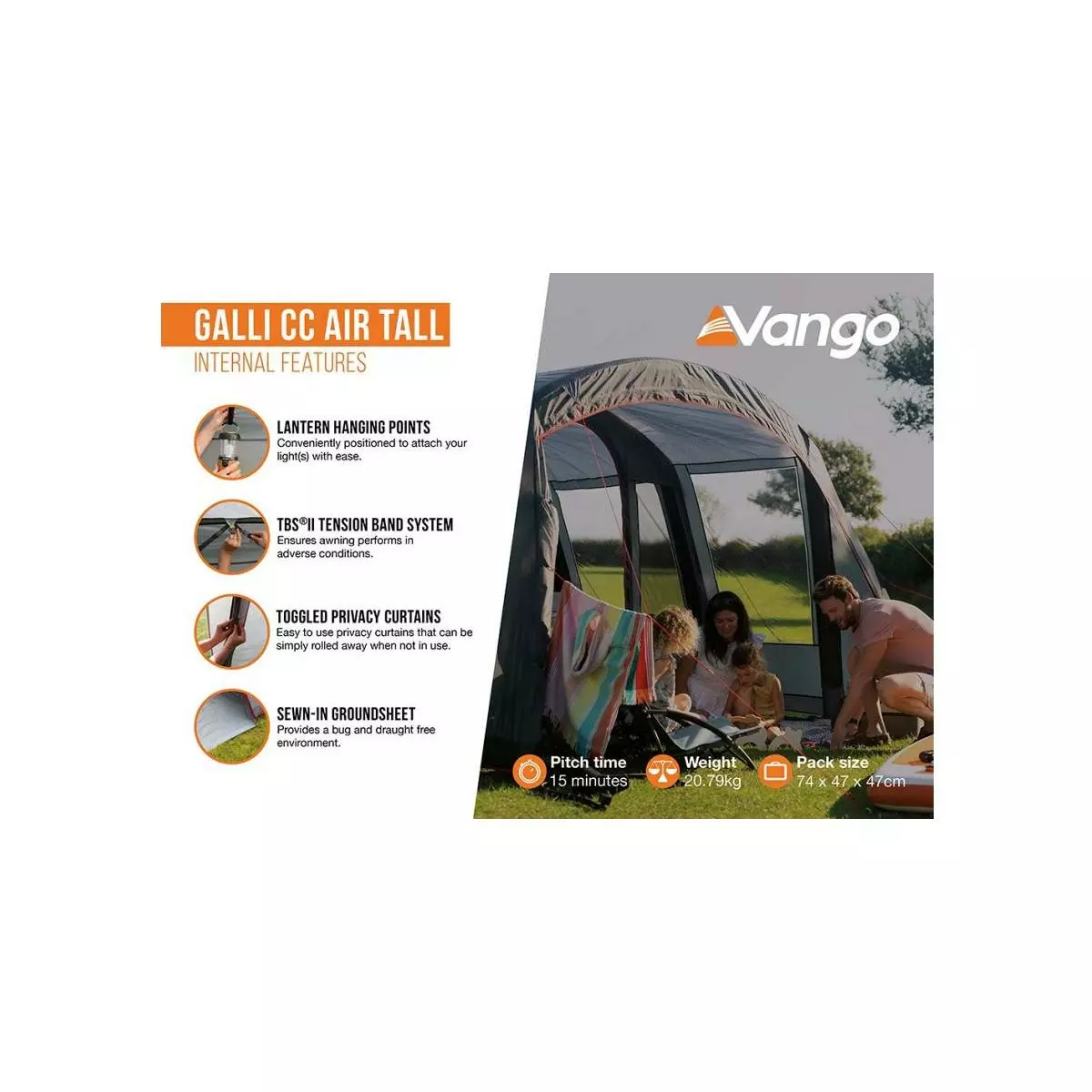 Vango Galli CC Air Tall, Aufblasbares Busvorzelt – Bild 4