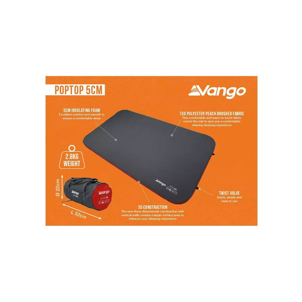 Vango PopTop Selbstaufblasende Schlafmatratze, 180x100x5cm – Bild 9