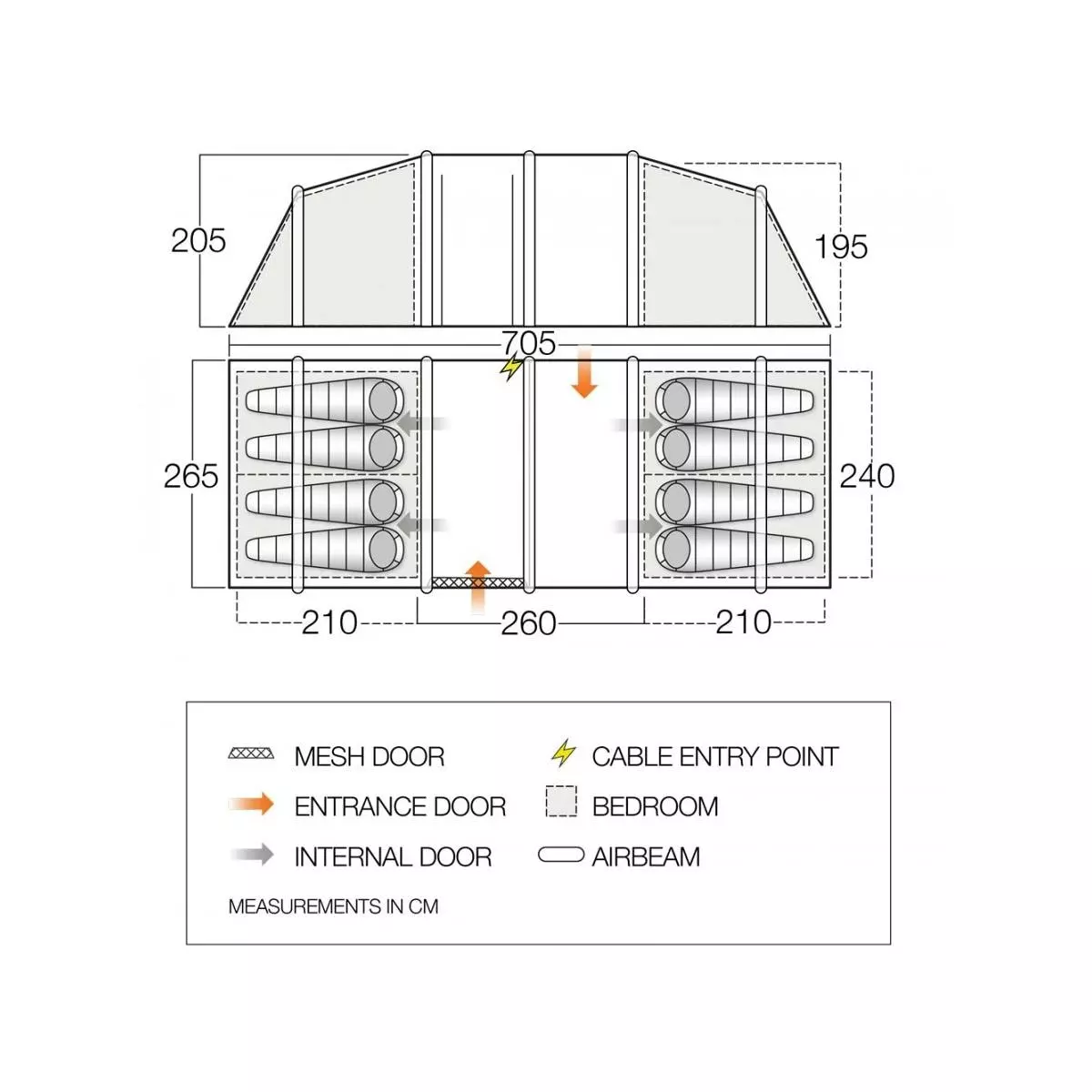 Vango Longleat II Air 800XL Luftzelt, 8-Personen, 265x705cm, Grün – Bild 5