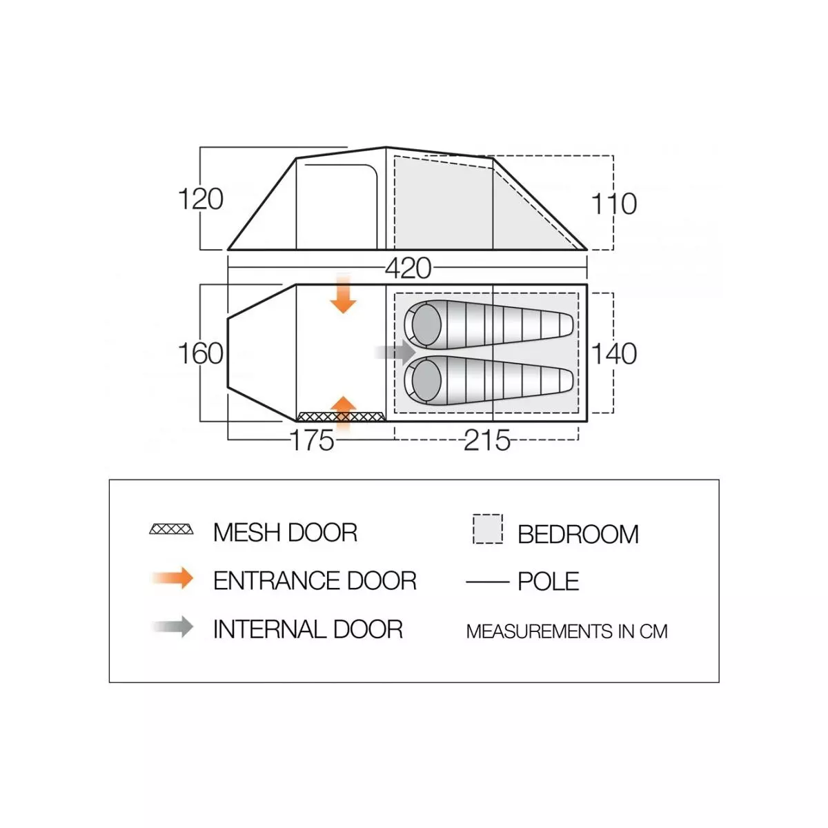 Vango Omega 250 Tunnelzelt, 2-Personen, 420x160cm, Grün – Bild 4